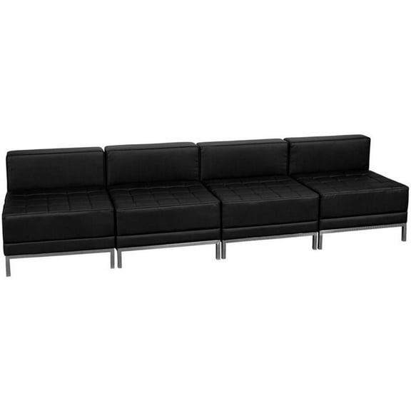 Bowery Hill Contemporary Lounge Set in Black Leather Upholstery