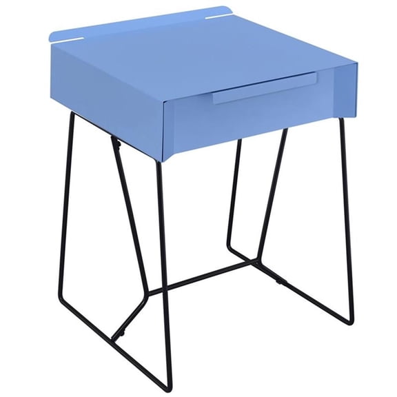 Bowery Hill Contemporary Metal 1-Drawer End Table in Blue Finish