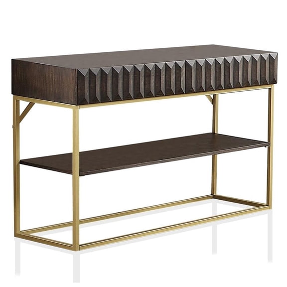 Bowery Hill Contemporary Metal 1-Shelf Console Table in Walnut