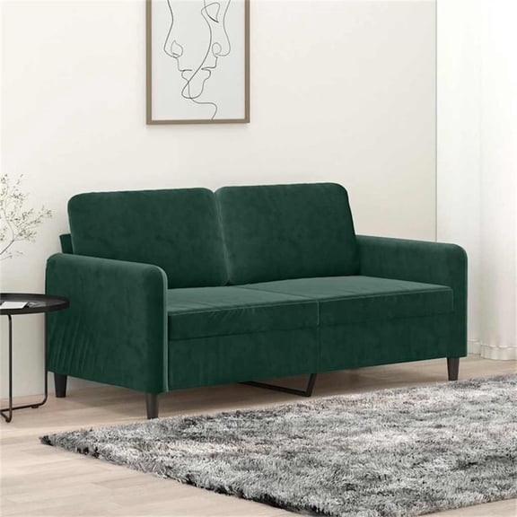 Bowery Hill Contemporary Metal 2-Seater Sofa in Dark Green Velvet
