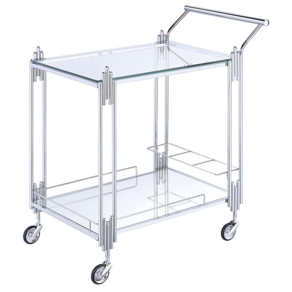Bowery Hill Contemporary Metal 2-Tier Bar Cart in Chrome