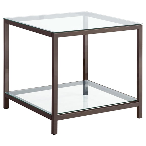 Bowery Hill Contemporary Metal End Table with Glass Top in Black