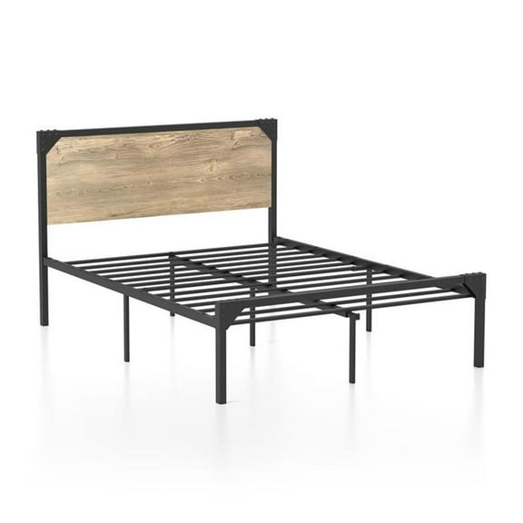 Bowery Hill Contemporary Metal Full Platform Bed in Gray/Dark Brown