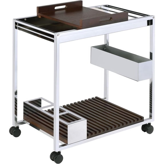 Bowery Hill Contemporary Metal Serving Cart in Chrome