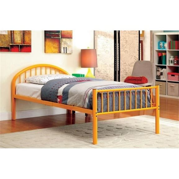 Bowery Hill Contemporary Metal Slat Full Panel Bed in Orange