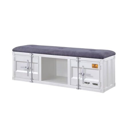 Bowery Hill Contemporary Metal Storage Bench in Gray and White