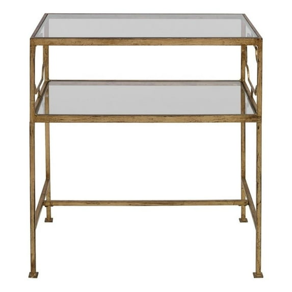 Bowery Hill Contemporary Metal/Tempered Glass Side Table in Gold