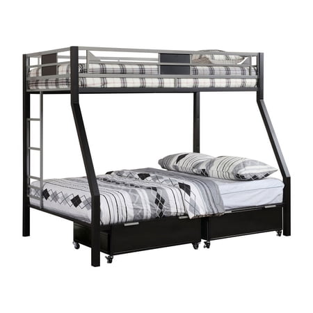 Bowery Hill Contemporary Metal Twin over Full Bunk Bed in Black