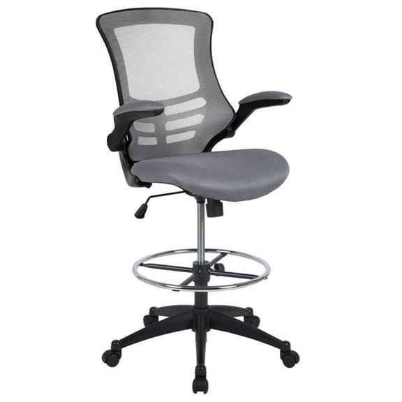 Bowery Hill Contemporary Mid Back Mesh Drafting Stool in Dark Gray