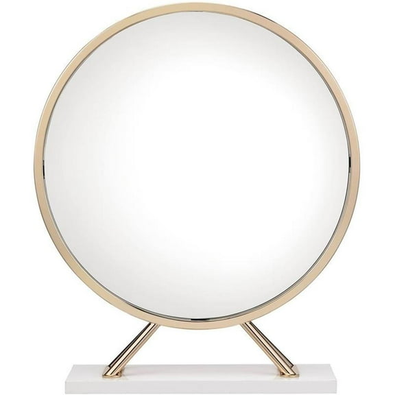 Bowery Hill Contemporary Mirror & Stool in White & Gold Finish
