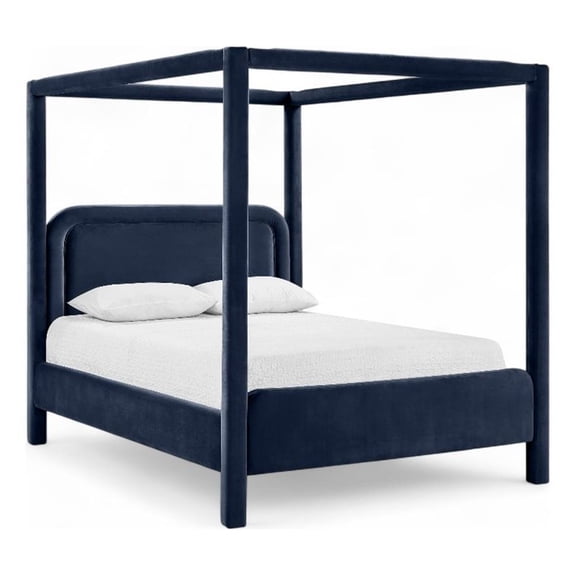 Bowery Hill Contemporary Navy Velvet Upholstered Queen Canopy Bed