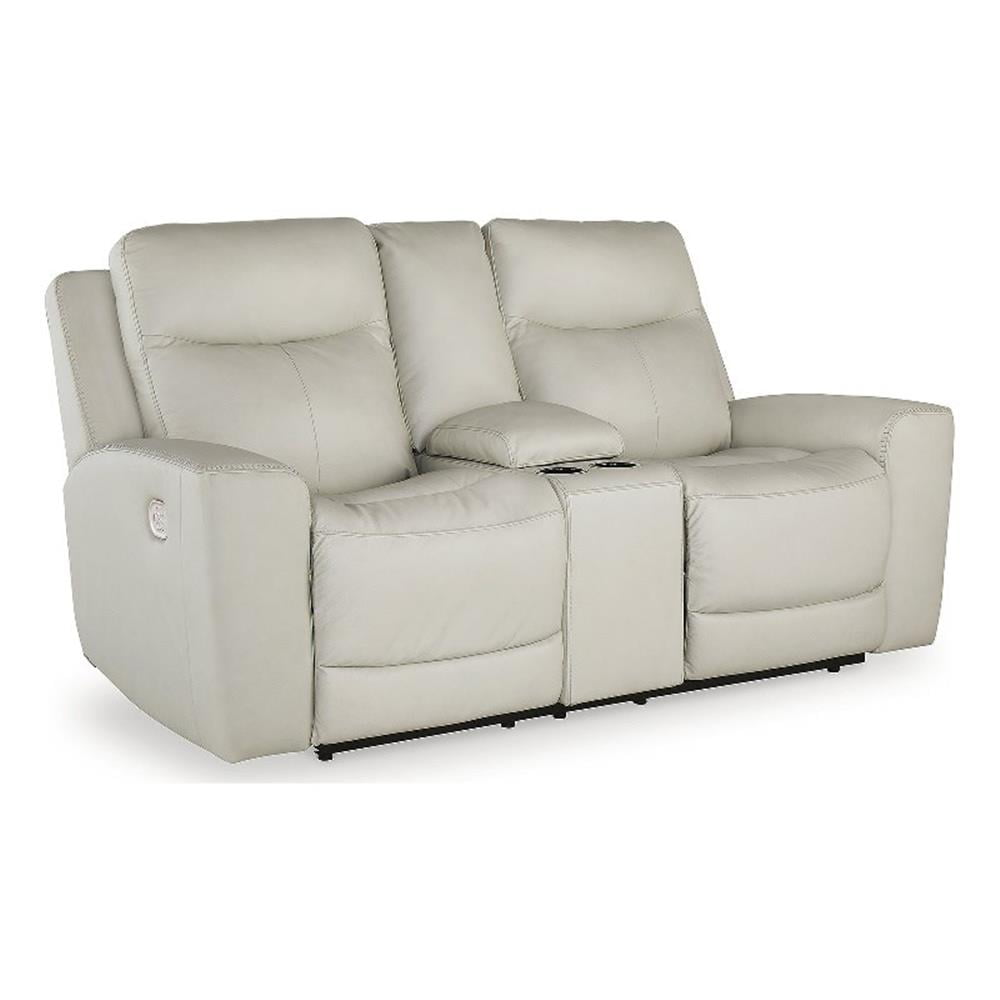 White Leather Power Reclining Loveseat with Cup Holder