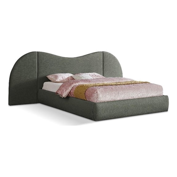 Bowery Hill Contemporary Olive Green Linen Textured Fabric Queen Bed