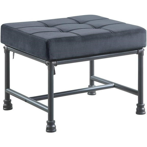 Bowery Hill Contemporary Ottoman in Gray Velvet & Sandy Gray Finish