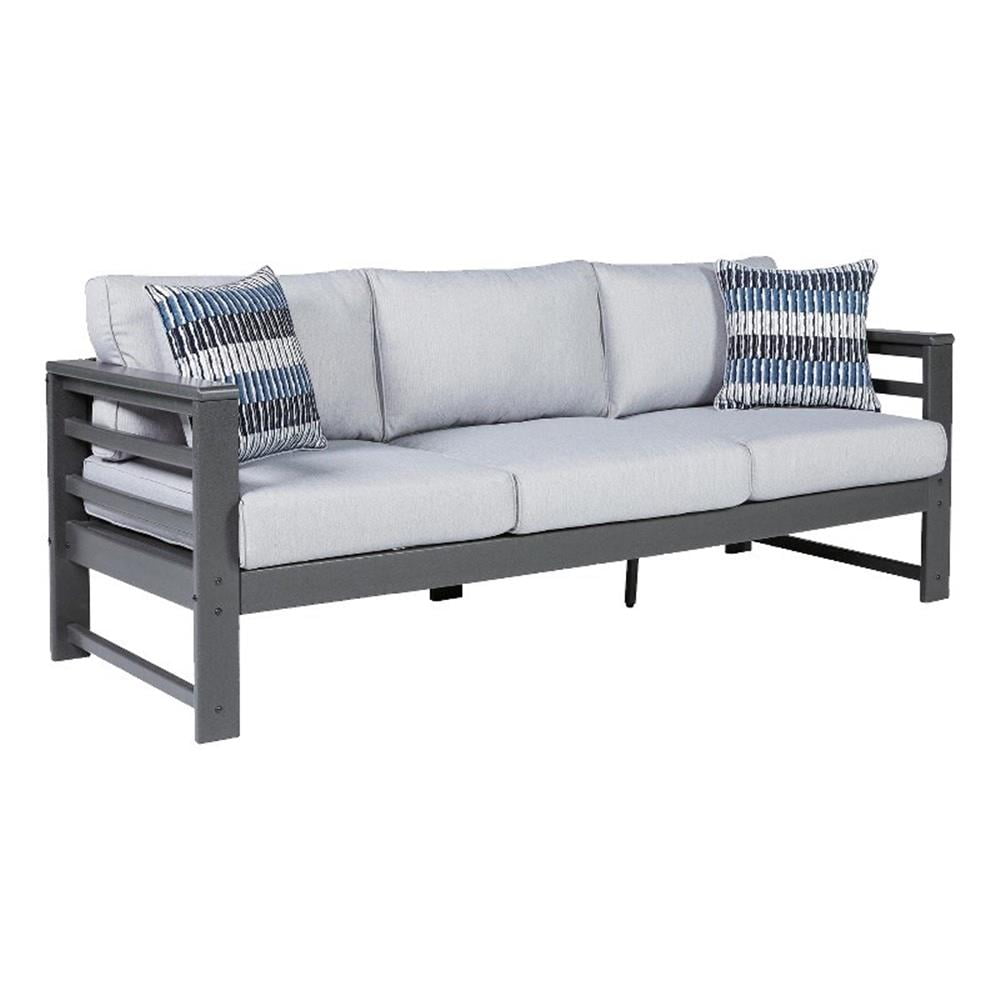 Charcoal Gray HDPE Outdoor Sofa with Cushions