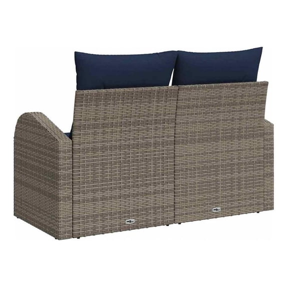 Bowery Hill Contemporary Poly Rattan Garden Sofa With Cushion in Gray