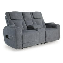 Bowery Hill Contemporary Polyester Gray Power Reclining Loveseat with Console