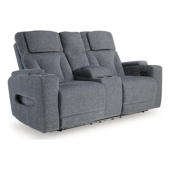 Bowery Hill Contemporary Polyester Gray Power Reclining Loveseat with Console