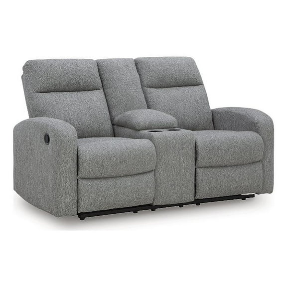 Bowery Hill Contemporary Polyester Gray Reclining Loveseat with Console