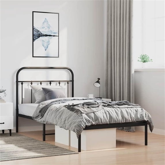Bowery Hill Contemporary Powder-Coated Steel Twin Bed Frame in Black