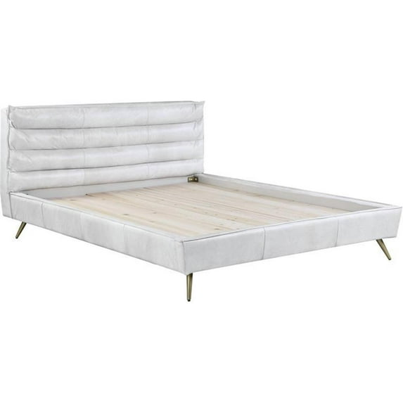 Bowery Hill Contemporary Queen Bed in Vintage White Top Grain Leather