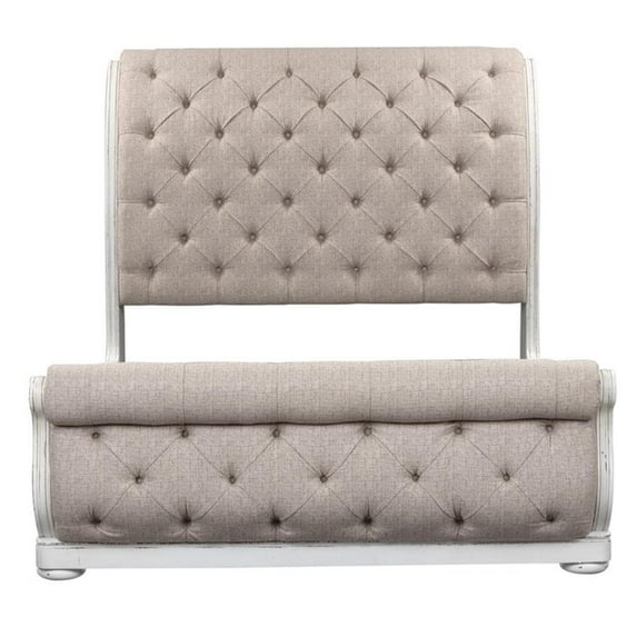 Bowery Hill Contemporary Queen Upholstered Sleigh Bed in White