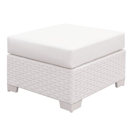 Bowery Hill Contemporary Rattan Small Patio Ottoman in White