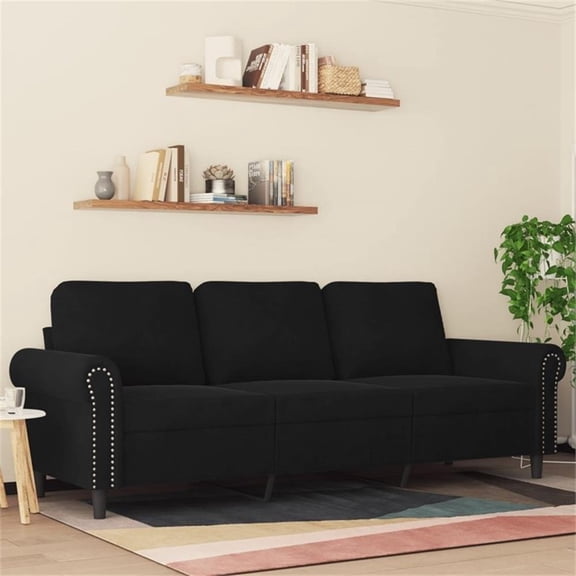 Bowery Hill Contemporary Rectangular 3-Seater Sofa in Black Velvet