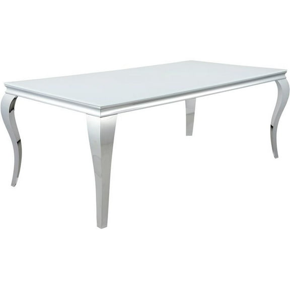 Bowery Hill Contemporary Rectangular Glass Top Dining Table in White