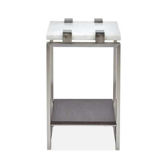 Bowery Hill Contemporary Rectangular Marble Accent Table in White