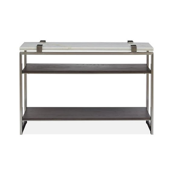 Bowery Hill Contemporary Rectangular Marble Sofa Table in White