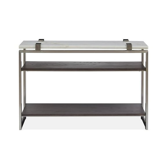 Bowery Hill Contemporary Rectangular Marble Sofa Table in White