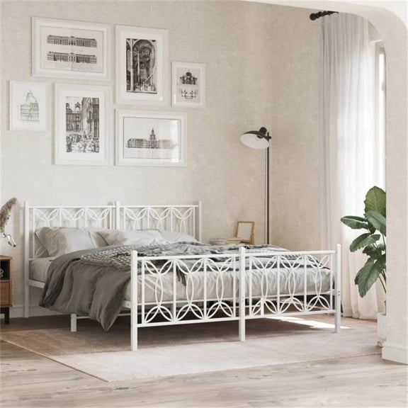 Bowery Hill Contemporary Rectangular Steel King Bed Frame in White