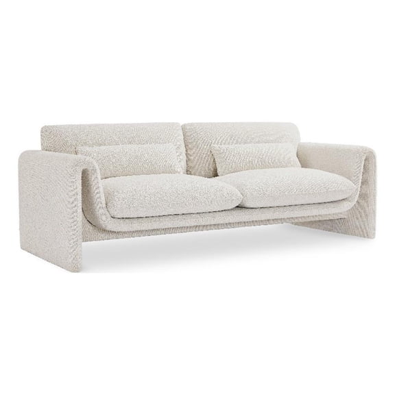 Bowery Hill Contemporary Rich Cream Boucle Fabric Sofa with Curved Arms