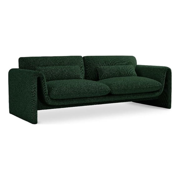 Bowery Hill Contemporary Rich Green Boucle Fabric Sofa with Curved Arms