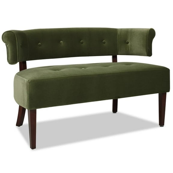 Bowery Hill Contemporary Roll Arm Tufted Bench Settee Olive Green Velvet