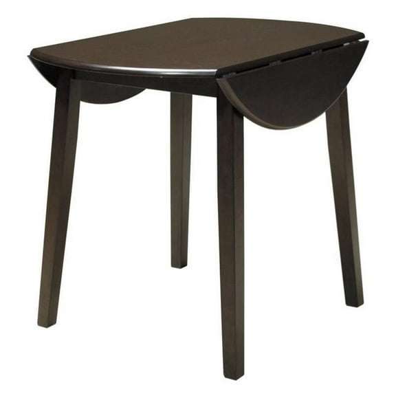 Bowery Hill Contemporary Round Drop Leaf Dining Table in Dark Brown
