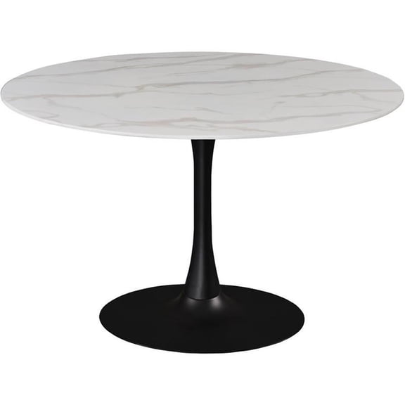 Bowery Hill Contemporary Round Faux Marble Dining Table with Matte Black Base