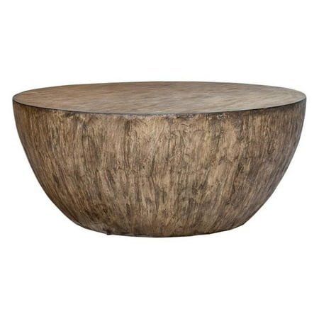 Bowery Hill Contemporary Round Wood Coffee Table in Aged Walnut