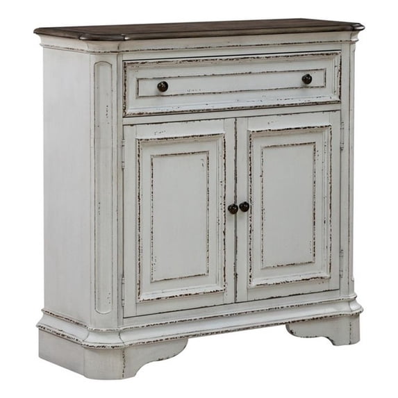 Bowery Hill Rubberwood White Accent Cabinet Rectangular Adjustable Shelf