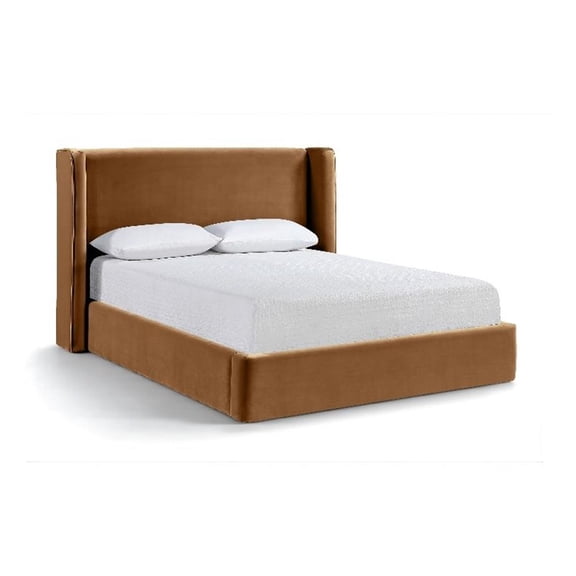 Bowery Hill Contemporary Saddle Velvet Upholstered King Fully Slatted Bed