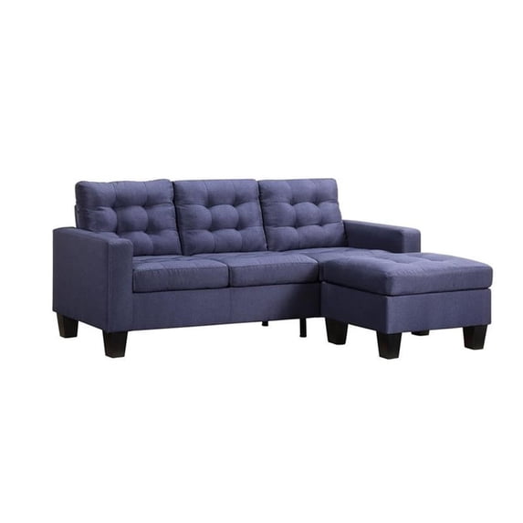 Bowery Hill Contemporary Sectional Sofa (Rev. Chaise) in Blue Linen