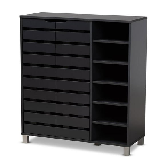 Bowery Hill Contemporary Shirley 2-Door Wood Shoe Cabinet in Dark Gray