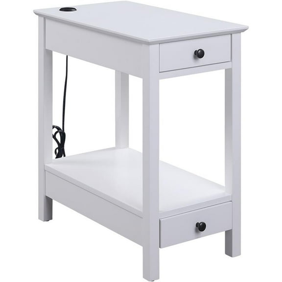 Bowery Hill Contemporary Side Table with USB Charging Dock in White