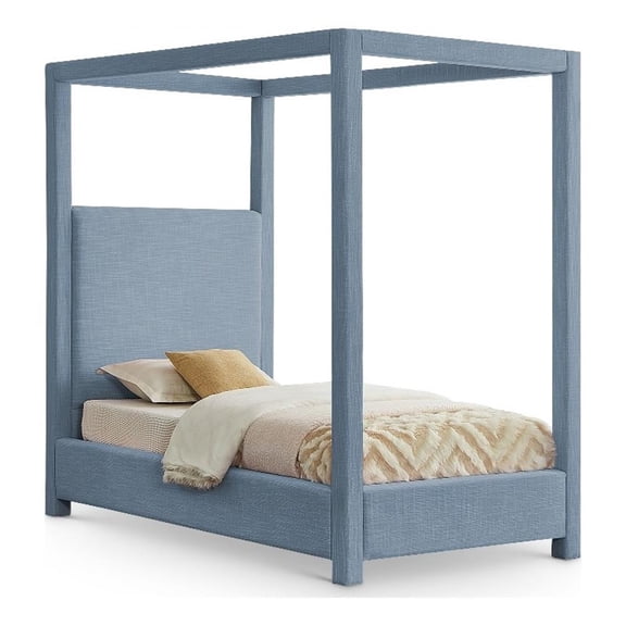Bowery Hill Contemporary Sky Blue Linen Textured Fabric Twin Bed