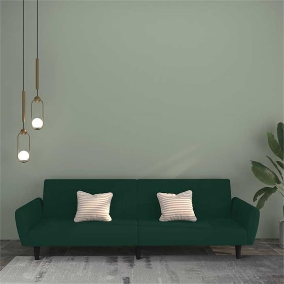 Bowery Hill Contemporary Sofa Bed in Dark Green Polyester Velvet