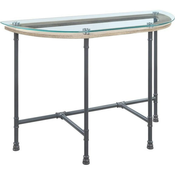 Bowery Hill Contemporary Sofa Table in Clear Glass & Sandy Gray Finish