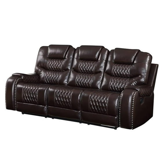 Bowery Hill Contemporary Sofa in Brown Faux Leather