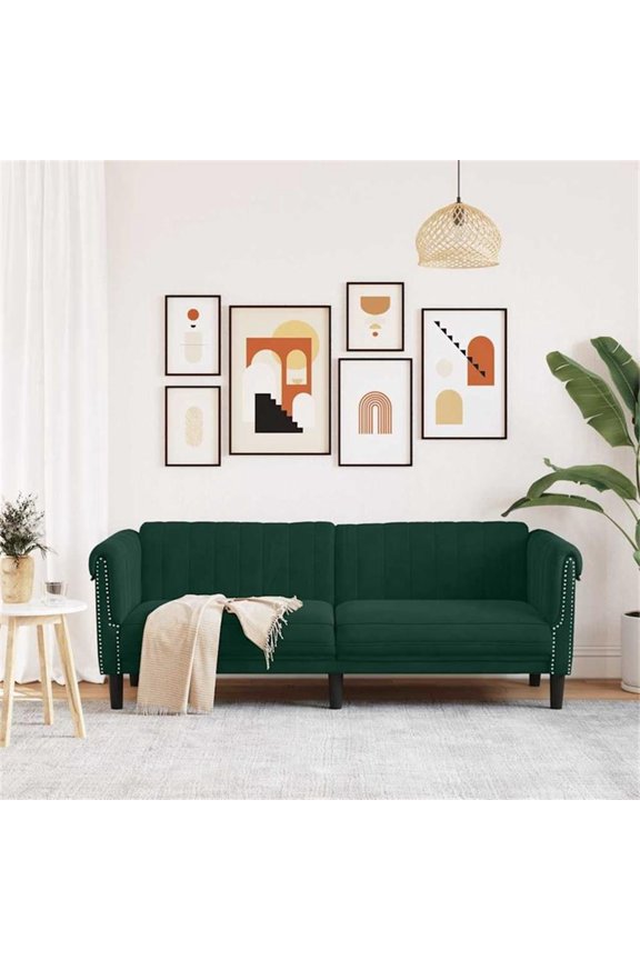 Contemporary Sofa in Dark Green Polyester Velvet