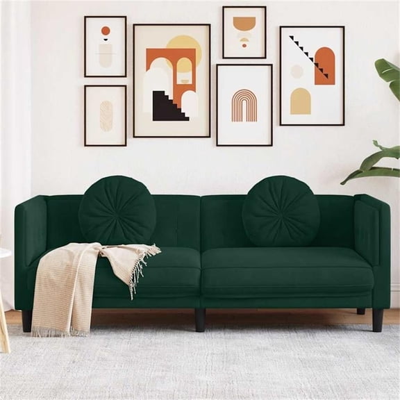 Bowery Hill Contemporary Sofa in Dark Green Polyester Velvet